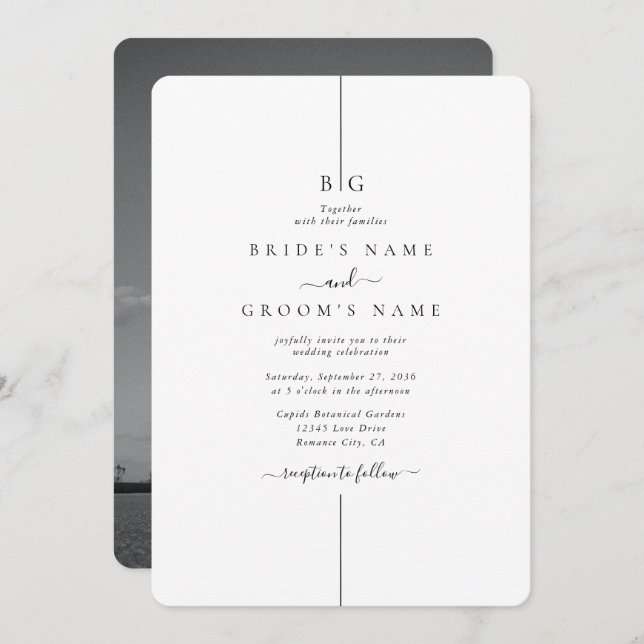 Minimalist Modern Photo Inline Monogram Wedding Invitation (Front/Back)