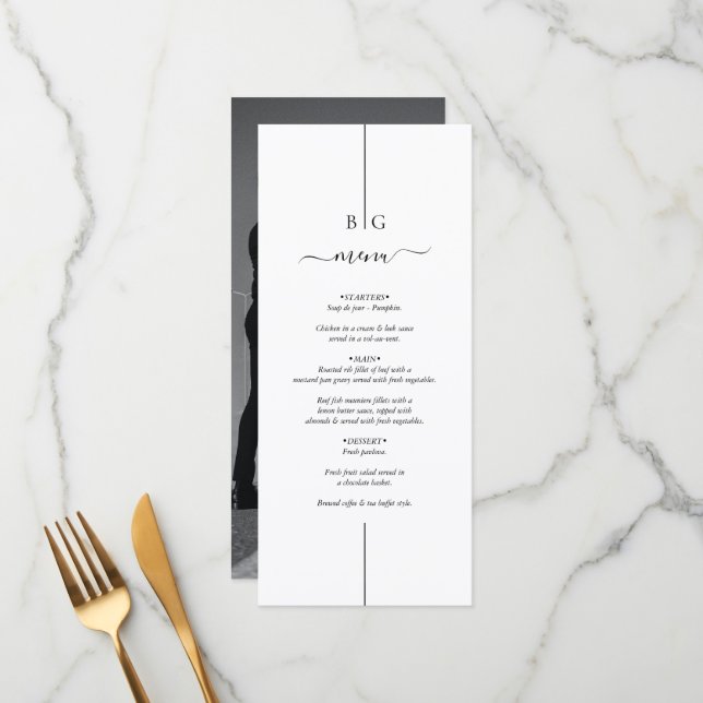 Minimalist Modern Photo Inline Monogram Wedding Menu (Front/Back In Situ)
