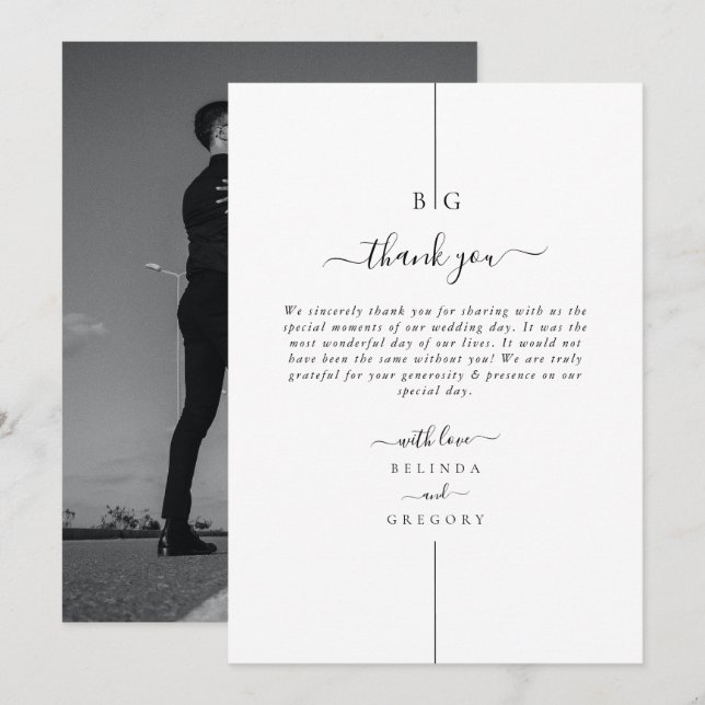 Minimalist Modern Photo Inline Monogram Wedding Thank You Card (Front/Back)