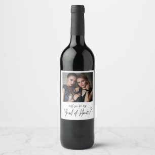 Minimalist Modern Photo Maid of Honour Proposal Wine Label
