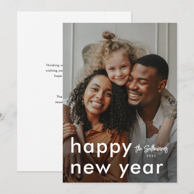 Minimalist Modern Photo New Years Holiday Card (Front/Back)