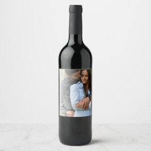 Minimalist Modern Photo Overlay Wedding Wine Label