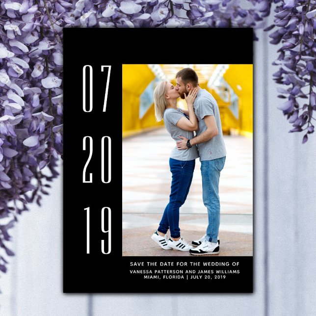 Minimalist Modern Photo Save the Date | Black (Black Minimalist Modern Photo Save the Date)