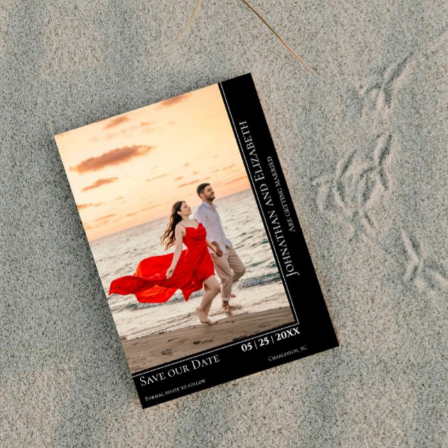 Minimalist Modern Photo Save the Date | Black (Black Minimalist Modern Photo Save The Date)