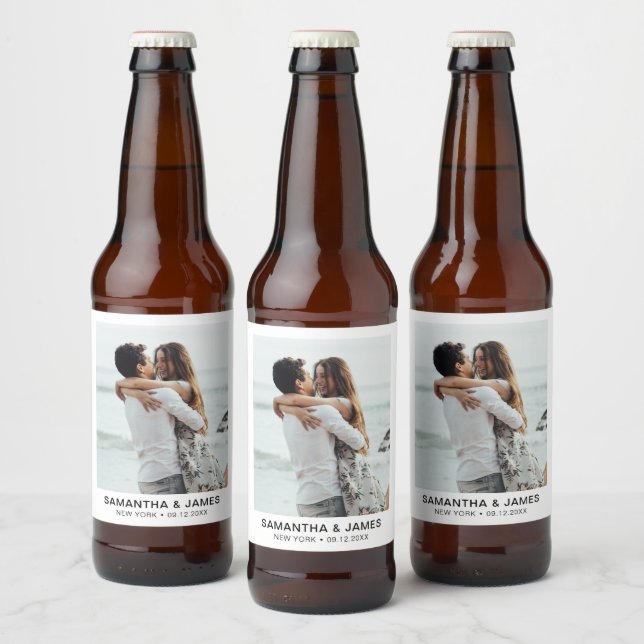 Minimalist Modern Photo Wedding Custom  Beer Bottle Label (Bottles)
