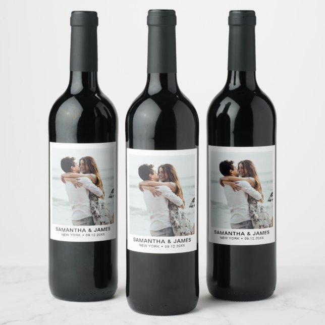 Minimalist Modern Photo Wedding Custom Wine Label (Bottles)