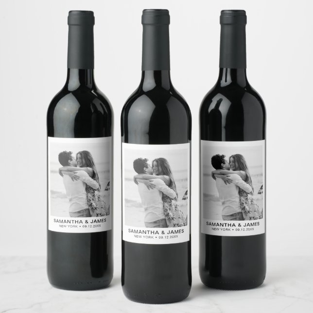 Minimalist Modern Photo Wedding Custom Wine Label (Bottles)