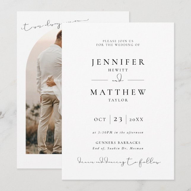 Minimalist & modern photo wedding invitation (Front/Back)