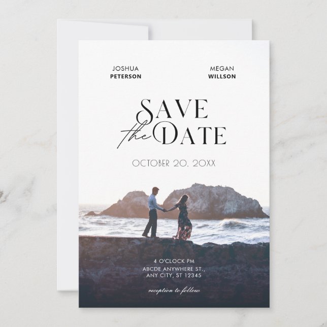 Minimalist modern photo wedding  save the date (Front)
