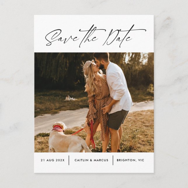 Minimalist Modern Photo Wedding Save The Date Post Holiday Postcard (Front)
