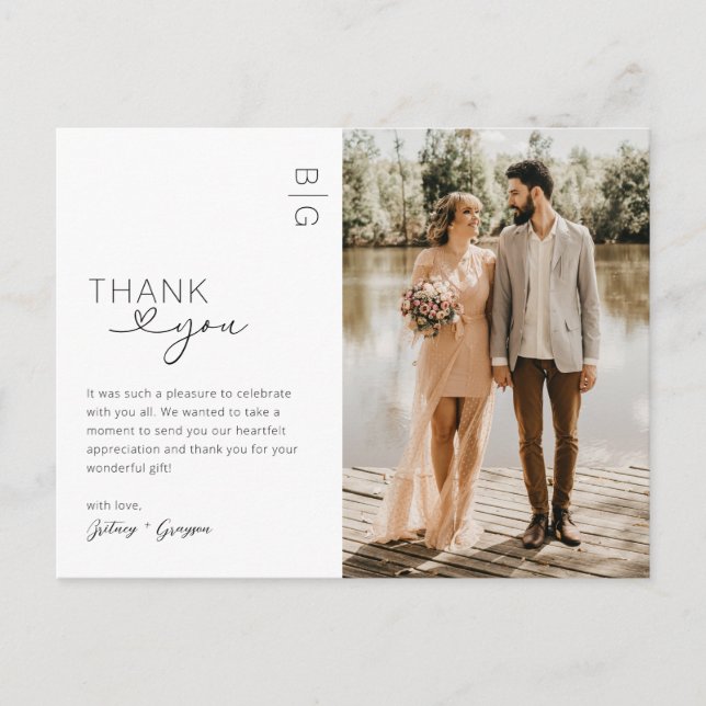 Minimalist Modern Photo Wedding Thank You Postcard (Front)