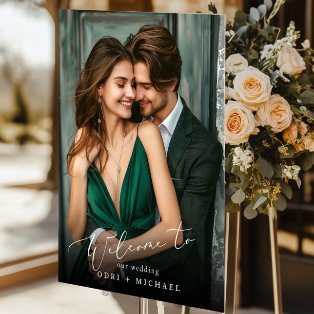 Minimalist Modern Photo Wedding Welcome Acrylic Sign (Creator Uploaded)
