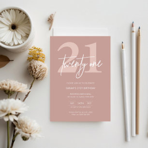 Minimalist Modern Pink 21st Birthday Party Invitation