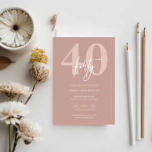 Minimalist Modern Pink 40th Birthday Party Invitation