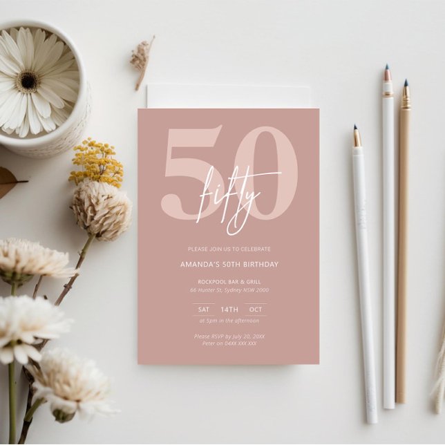 Minimalist Modern Pink 50th Birthday Party Invitation (Creator Uploaded)