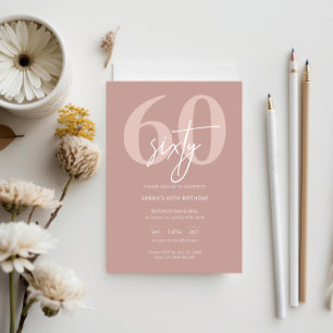 Minimalist Modern Pink 60th Birthday Party Invitation