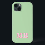 Minimalist Modern Pink Green Initial Monogram iPhone 13 Case<br><div class="desc">Pink Green Minimalist Modern Initial Monogram Phone Case. Create your own personalised iPhone Case with custom initial name.</div>