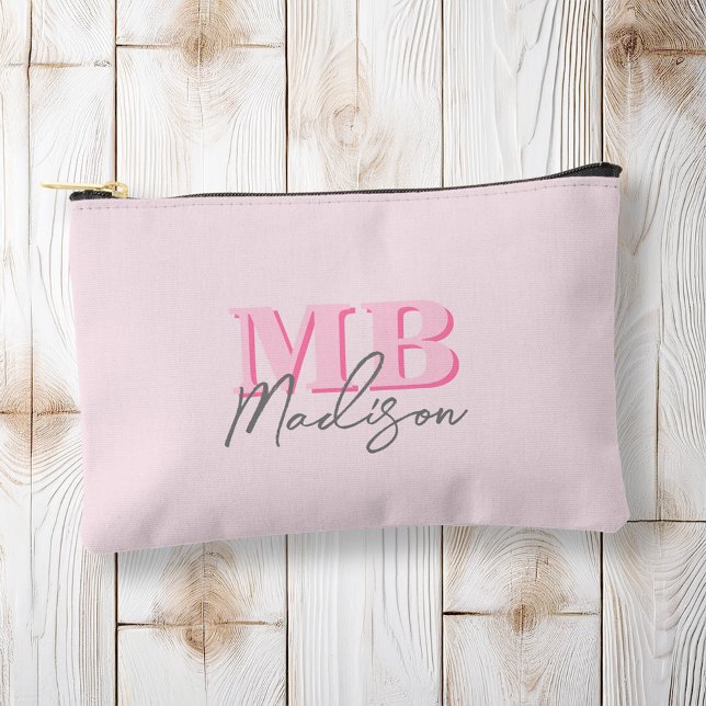 Minimalist Modern Pink Initial Monogram Accessory Pouch (Creator Uploaded)
