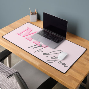 Minimalist Modern Pink Initial Monogram Desk Mat