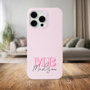 Minimalist Modern Pink Initial Monogram iPhone 15 Pro Max Case