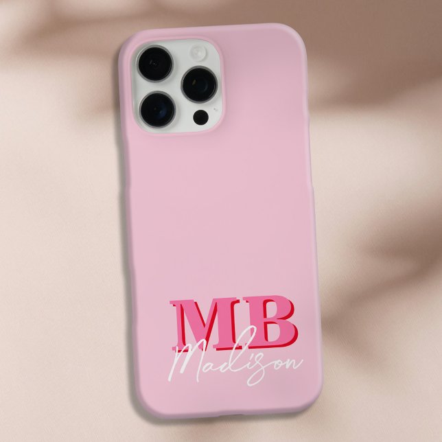 Minimalist Modern Pink Initial Monogram iPhone Case (Creator Uploaded)