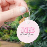 Minimalist Modern Pink Initial Monogram Key Ring<br><div class="desc">Create your own personalised keychain with modern minimalist initials and script calligraphy monogram name. Available in a variety of colours sizes.</div>