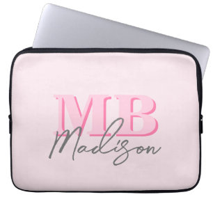 Minimalist Modern Pink Initial Monogram Laptop Sleeve