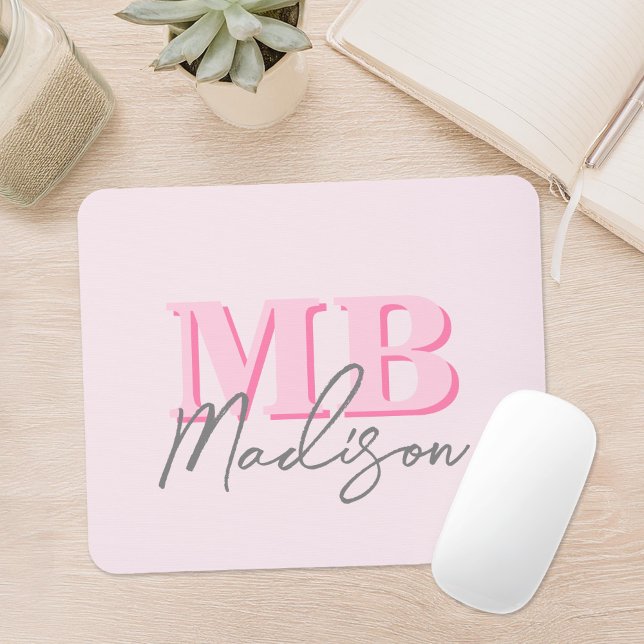 Minimalist Modern Pink Initial Monogram Mouse Mat (Creator Uploaded)