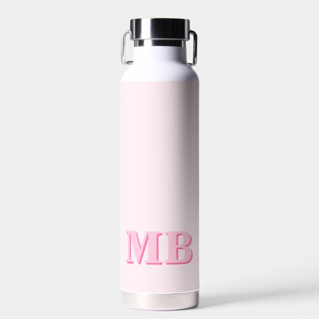Minimalist Modern Pink Initial Monogram Water Bottle (Front)