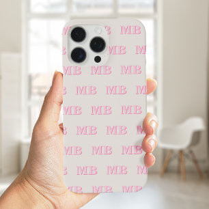 Minimalist Modern Pink Initial Pattern Monogram iPhone 16 Pro Max Case