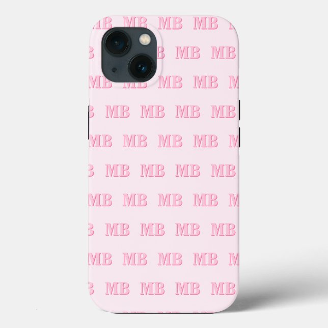 Minimalist Modern Pink Initial Pattern Monogram Case-Mate iPhone Case (Back)