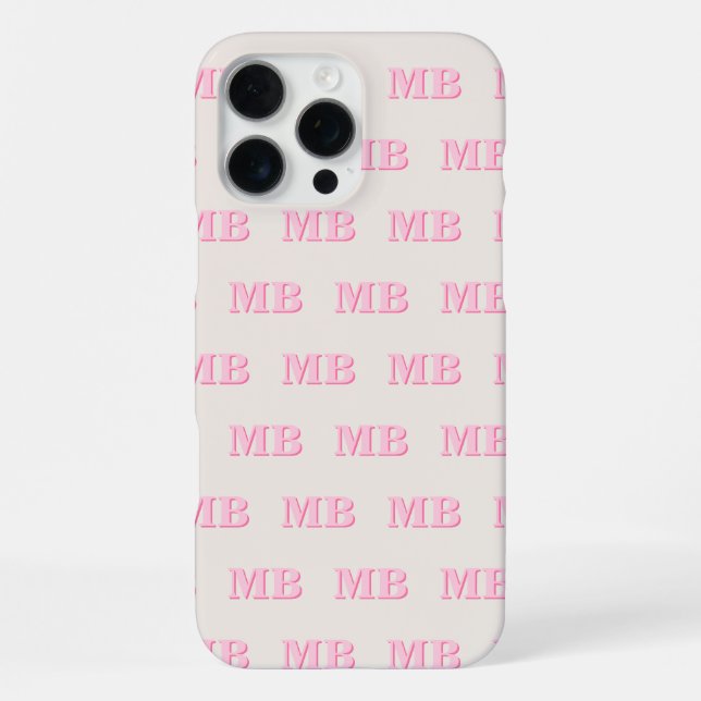 Minimalist Modern Pink Initial Pattern Monogram iPhone Case (Back)