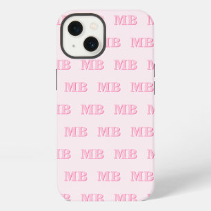 Minimalist Modern Pink Initial Pattern Monogram iPhone 13 Case
