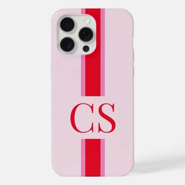 Minimalist Modern Pink Red Initial Monogram iPhone Case (Back)