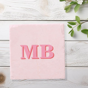 Minimalist Modern Pink Red Initial Monogram Stone Coaster