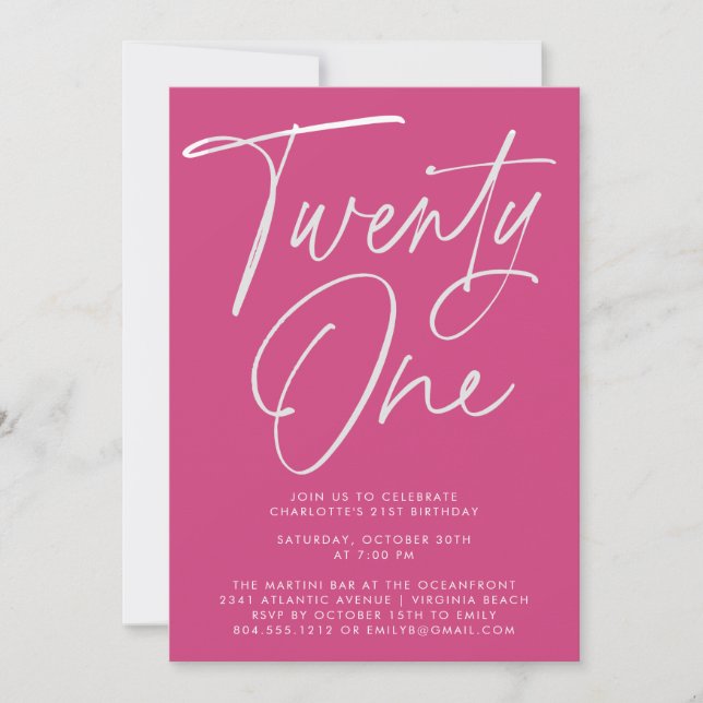Minimalist Modern Pink Script 21st Birthday  Invitation (Front)
