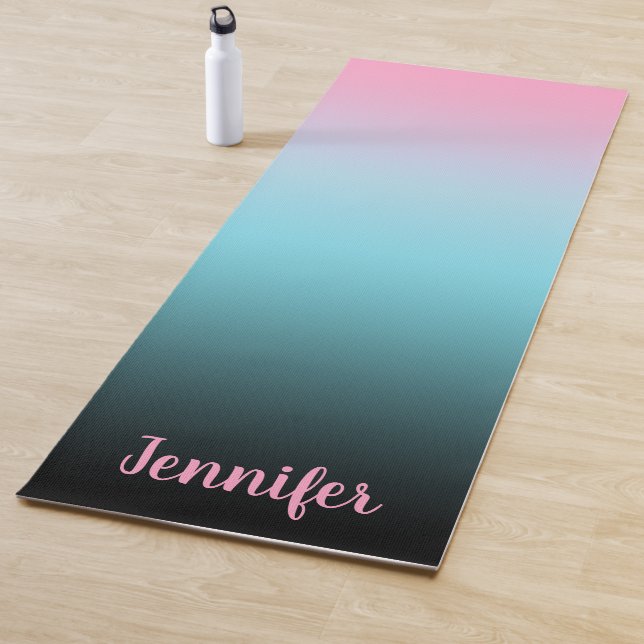 Minimalist Modern Pink Sky Blue and Black Gradient Yoga Mat (In Situ)