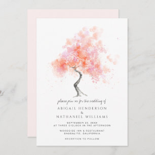 Minimalist Modern Pink Tree Watercolor Wedding Invitation
