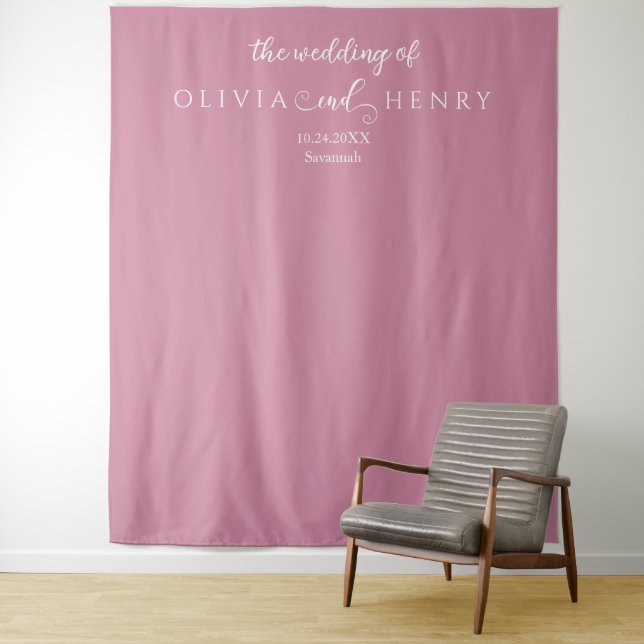 Minimalist Modern  Pink Wedding Photo Backdrop Tapestry (In Situ)