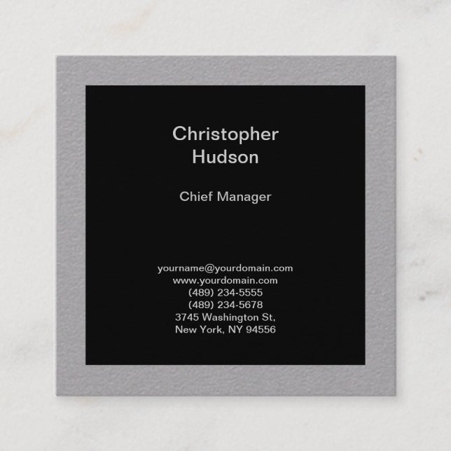 Minimalist Modern Plain Abstract Black Grey Square Business Card (Front)