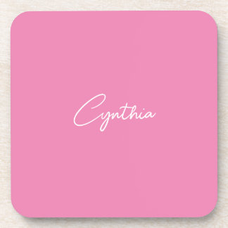  Minimalist Modern Plain Calligraphy Add Name Pink Coaster