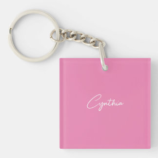 Minimalist Modern Plain Calligraphy Add Name Pink Key Ring