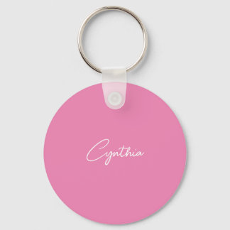  Minimalist Modern Plain Calligraphy Add Name Pink Key Ring