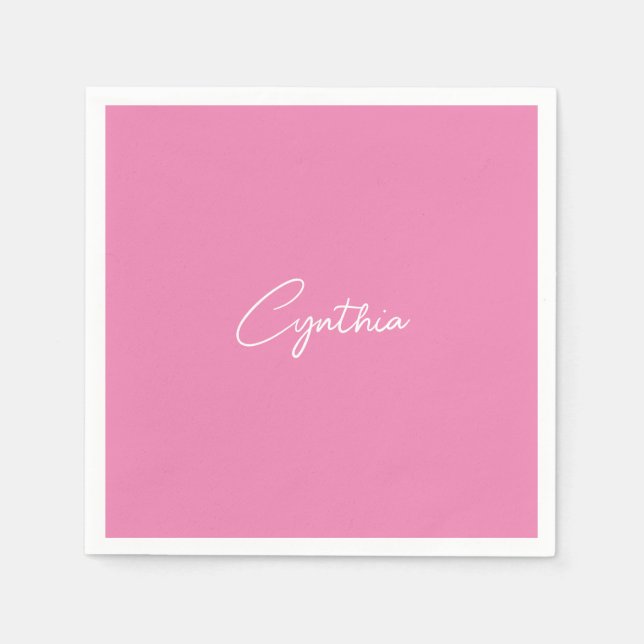  Minimalist Modern Plain Calligraphy Add Name Pink Napkin (Front)