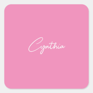  Minimalist Modern Plain Calligraphy Add Name Pink Square Sticker