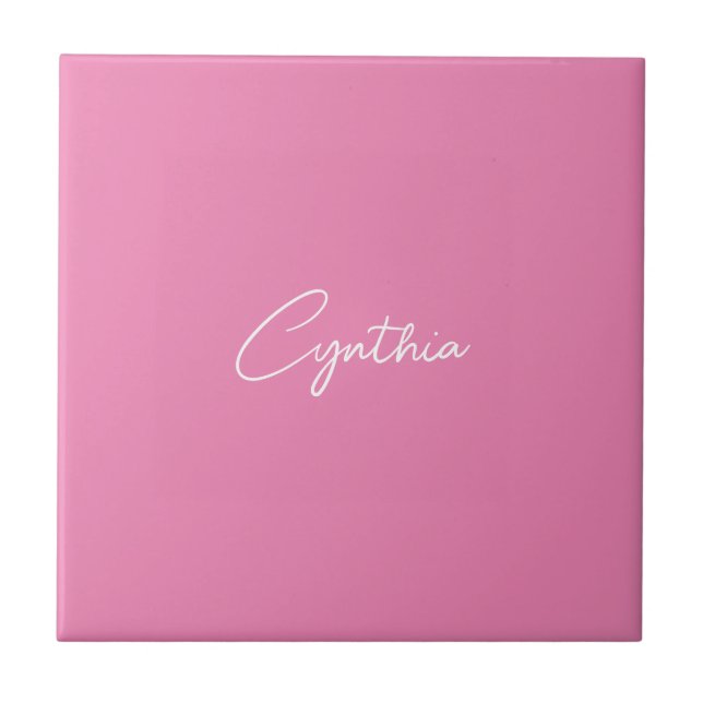  Minimalist Modern Plain Calligraphy Add Name Pink Tile (Front)