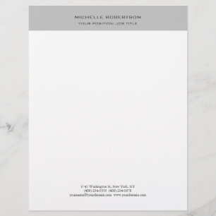 Minimalist Modern Plain Simple Grey White Custom Letterhead