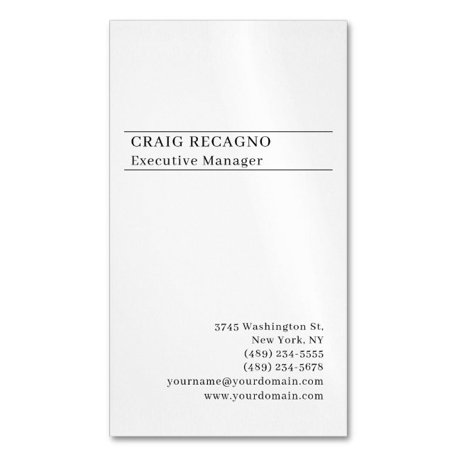 Minimalist Modern Plain Trendy Black White Magnetic Business Card (Front Vertical)
