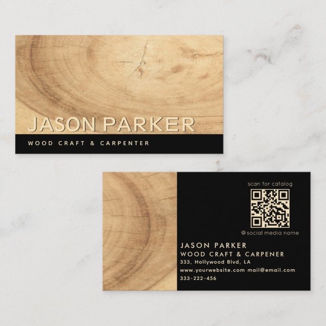 Minimalist modern professional carpenter Qr code Business Card (Front/Back)
