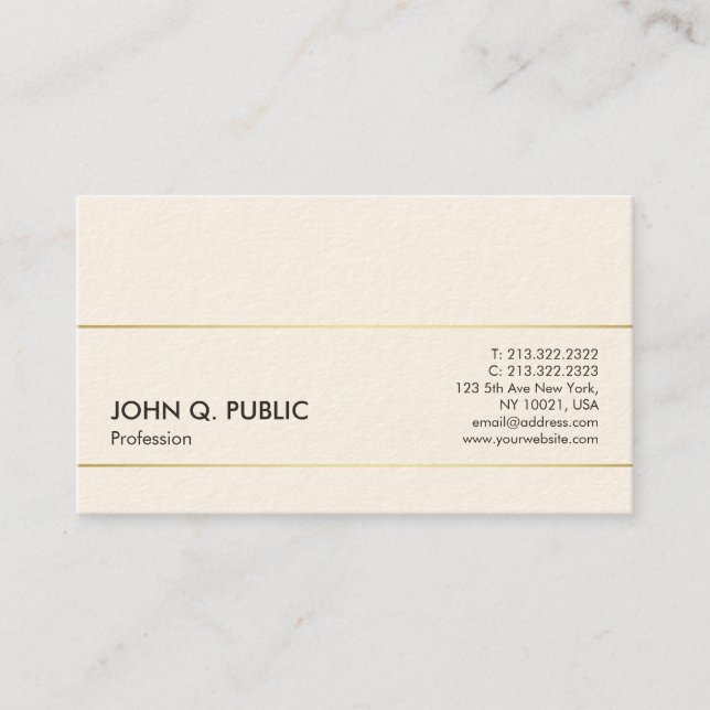 Minimalist Modern Professional Cream Simple Design Business Card (Front)